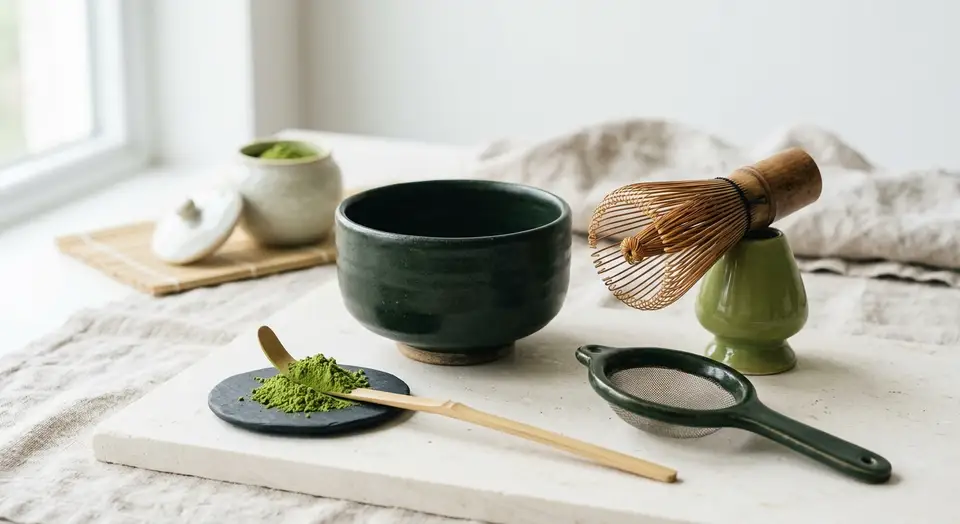 Sifting matcha powder through a fine mesh strainer