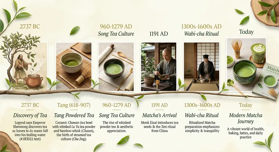 Ancient Japanese tea scroll illustration